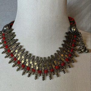 Tribal Choker Necklace, Ethnic Metal Necklace, Statement Collar Choker Necklace,